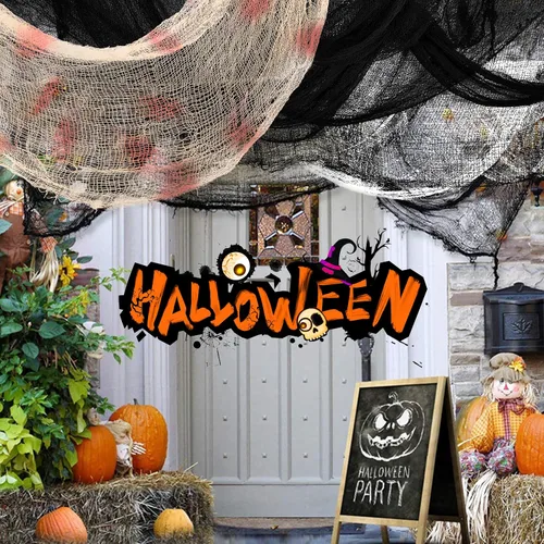 Vista 7 de Xgunion Tela espeluznante de Halloween, 6 piezas de 30 x 72 pulgadas, tela de gasa espeluznante y espeluznante para Halloween, decoración de 2