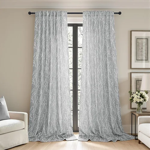 Vista 14 de Pitalk - Cortinas con patrón beige de 63 pulgadas de largo para dormitorio, 2 paneles con pestaña trasera y bolsillo, diseño de ramas de árbol