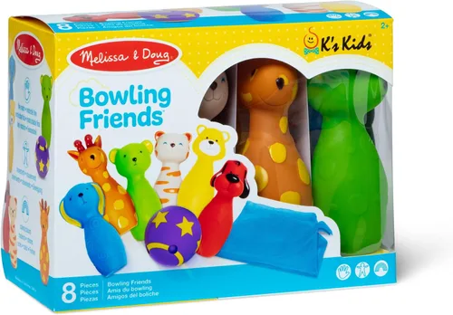 Vista 3 de Melissa & Doug K's, juego de los amigos del boliche, 6 pines y caja de transporte.