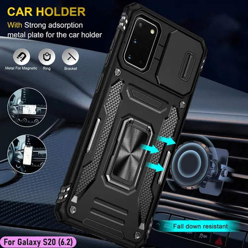 Vista 8 de Funda resistente para Samsung Galaxy S20, protector de parachoques de goma de doble capa de grado militar con protector de cámara deslizante
