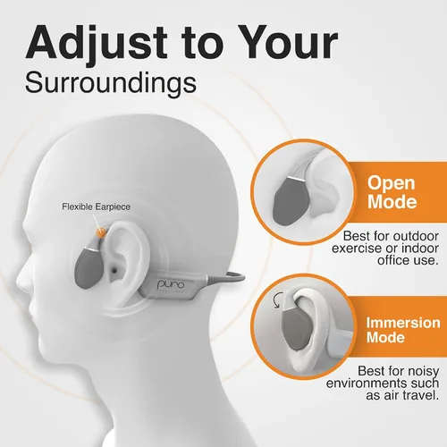 Vista 4 de Puro Sound Labs - Auriculares para niños, límite de volumen 85dB, PuroFree, gris Bone Conduction Headphones – Bluetooth 5.3 with Built-in Mic