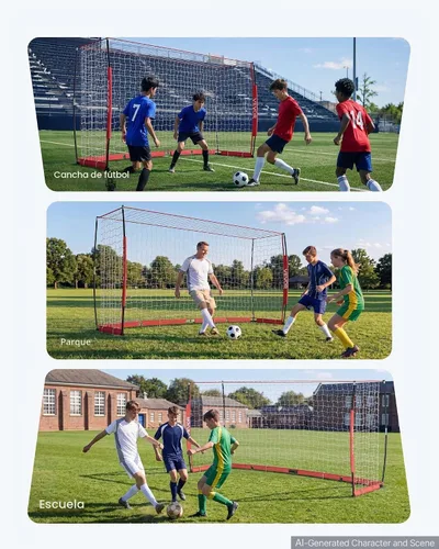 Vista 9 de VEVOR Portería de fútbol portátil de 12 x 6 pies con diseño plegable Rojo