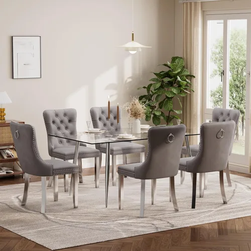 Vista 133 de Baysitone Juego de mesa de comedor de cristal de 51 pulgadas para 4, juego de 5 piezas de comedor moderno, mesa de cocina rectangular de vidrio