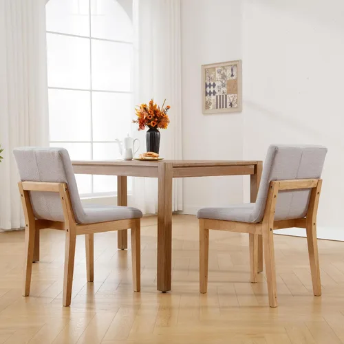 Vista 3 de Kmax Juego de 2 sillas de comedor, elegantes sillas de cocina rústicas de madera sin brazos, tapizadas para comedor, sala de estar, lino, gris