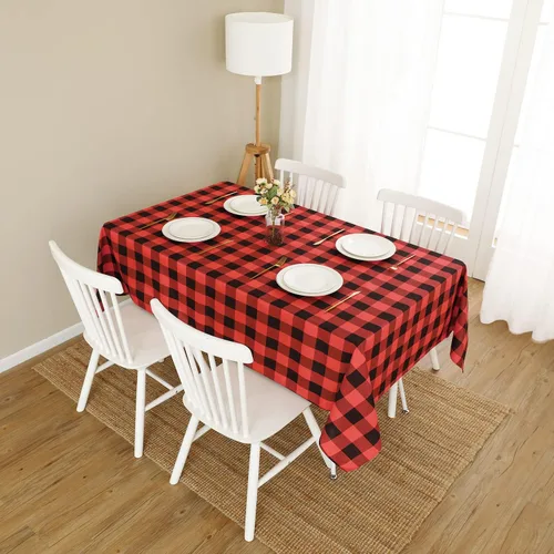 Vista 2 de Softalker - Mantel rectangular a cuadros, impermeable para exteriores, 54 x 120 pulgadas, mantel de búfalo a cuadros, resistente a las manchas