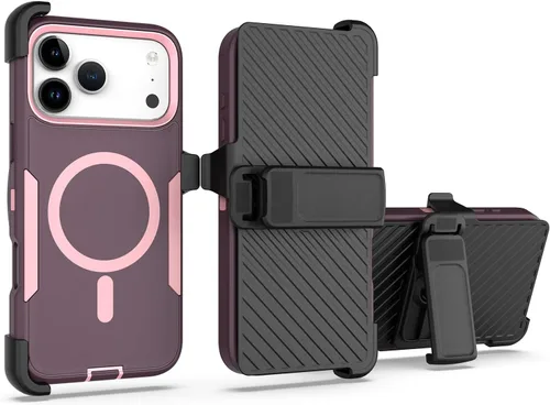 Vista 20 de Funda diseñada para iPhone 16 Pro, magnética, doble protección, resistente y duradera, compatible con MagSafe, clip trasero desmontable, a prueba
