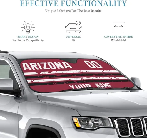 Vista 2 de Parasol personalizado para parabrisas de Arizona. Añade nombre y número personalizados, mantiene tu vehículo fresco, bloquea los rayos UV