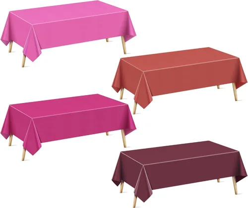 Vista 13 de Mantel rectangular de la serie azul y verde, 4 piezas, 54 x 72 pulgadas, color sólido, impermeable y a prueba de derrames, mantel de plástico