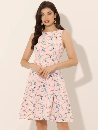 Vista 3 de Allegra K Vestido corto sin mangas con cuello redondo y cintura alta para mujer