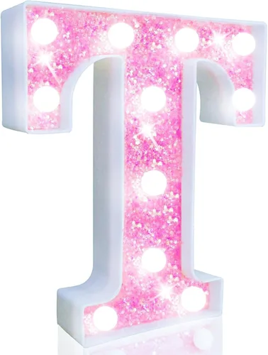 Vista 17 de Pooqla Luces de números de marquesina, números de luz rosa para niñas de 10.º cumpleaños, funciona con pilas, luz nocturna de número con purpurina