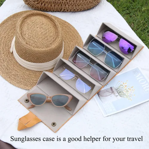 Vista 2 de Estuche para gafas de sol para hombres o mujeres, estuche rígido para lentes múltiples, caja portátil de 5 ranuras para gafas, organizador de gafas