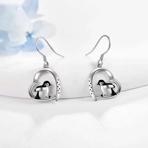 Vista 3 de Aretes de plata esterlina con diseño de caballos, vacas de las tierras altas, panda, loro, pato, pingüino, flamenco, huella de pata, rana