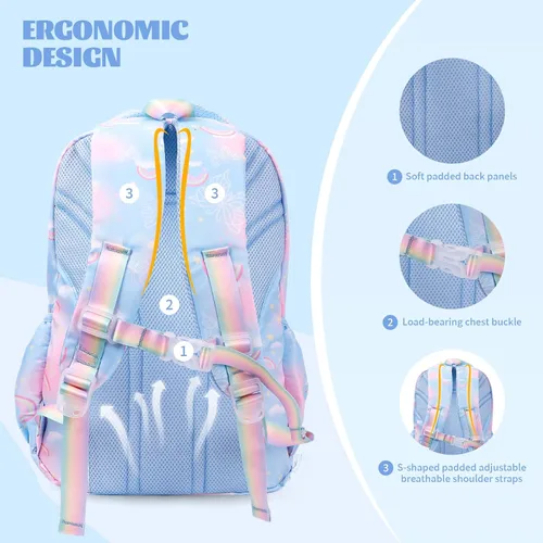 Vista 5 de Mochila Kawaii Starry Rainbow Bookbag para niño y niña