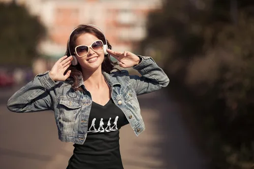 Vista 6 de Vincit Veritas Beatles - Camiseta con cuello en V, color negro Abbey Road Crosswalk para mujeres y niñas