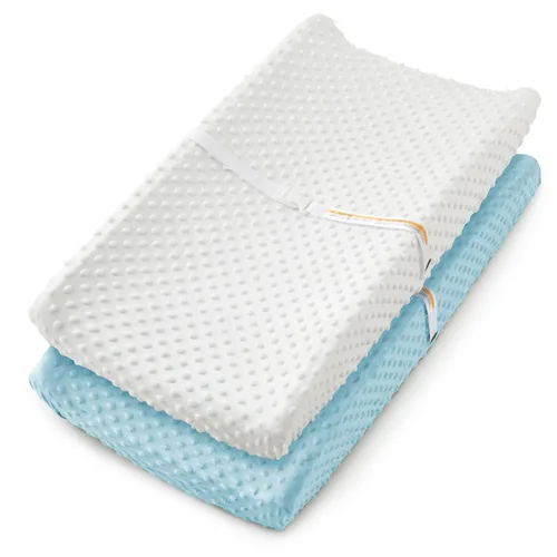 Vista 9 de Homiest Paquete de 2 fundas para cambiador, sábanas blancas y beige, tela de vellón ultra suave, tela de lunares minky, funda transpirable y cómoda