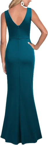 Vista 7 de WOOSEA - Vestido largo de cóctel, sin mangas con cuello en V, con abertura sobre la pierna, para mujer