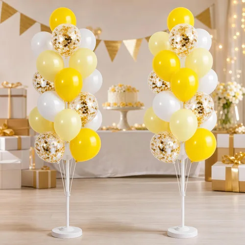 Vista 8 de Hiins Juego de 2 globos de confeti para árbol con base, decoración de poste para fiesta Bee Lemon,Wedding Baby Shower Party Decor,Includes a base