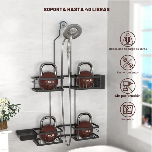 Vista 3 de REINHARDT Organizador de Ducha Ajustable Colgante Organizador de Ducha Resistente a la Oxidación para Cabezales de Ducha Portátiles, Organizador