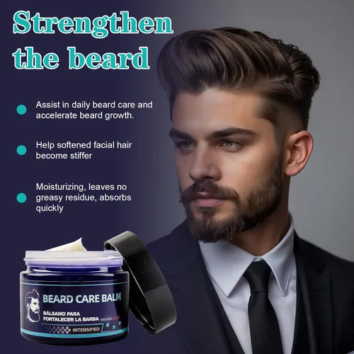 Vista 5 de Bálsamo para barba para hombres, una fórmula nutritiva y fortalecedora enriquecida con extractos de plantas, haciendo que tu barba parezca más