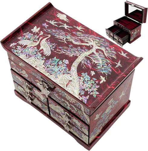 Vista 21 de Caja de Joyería February Mountain con Incrustación de Nácar - Diseño Tradicional de Flores y Mariposas Elegante para Ella