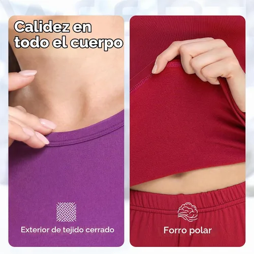 Vista 4 de WEERTI Ropa interior térmica para mujeres Long Johns con forro polar, capa base para mujeres para clima frío, conjunto de top y pantalón Negro