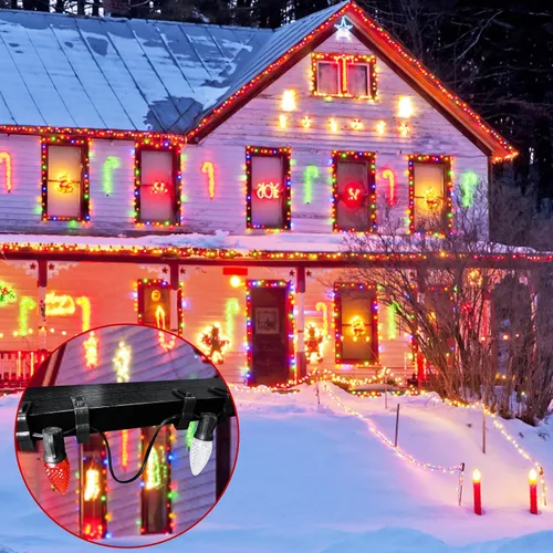 Vista 7 de 50 ganchos para colgar luces navideñas, 1.62 pulgadas, clips de tablero, clips negros de plástico para luces navideñas C7, C9, mini cadena de luces