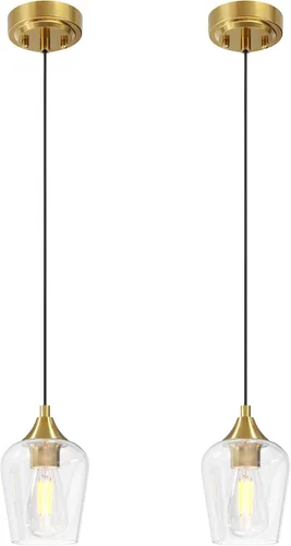 Vista 14 de VONLUCE Luces colgantes para isla de cocina, iluminación colgante de níquel cepillado para isla de cocina con cable colgante para dormitorio