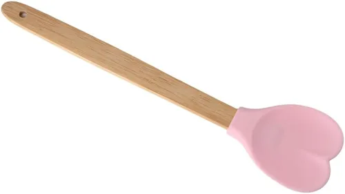 Vista 6 de Espátulas de silicona en forma de corazón, espátula de madera para hornear con mango de madera para mezclar cocinar, hornear, revolver, servir