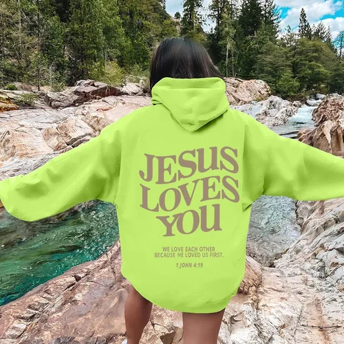 Vista 2 de Jesus Loves You - Sudadera con capucha Christian Jesus Saves Faith para hombre y mujer, ropa de calle, regalo Y2K