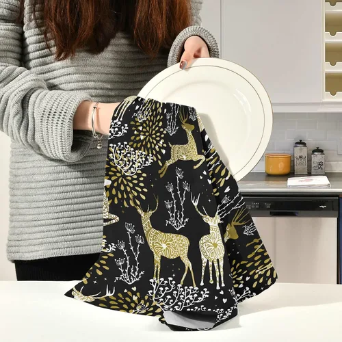 Vista 6 de ALAZA Toallas decorativas de cocina de reno de Navidad, 1 pieza, suaves y absorbentes, toallas de mano para limpieza del hogar, paños de cocina, 18