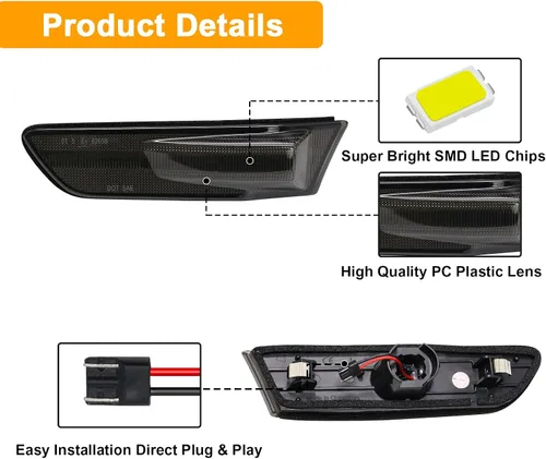 Vista 6 de Luces de posición laterales LED compatibles con G35 2D Coupé 2003-2007 / para Skyline V35 Coupe 2002-2007, lámparas de marcadores laterales de Luces
