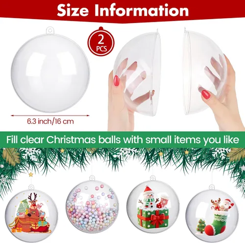 Vista 2 de 2 Pieces 6.3 Inch Christmas Clear Plastic Fillable Ball Ornaments DIY Craft Transparent Baubles Shatterproof Christmas Tree Hanging Ornaments for