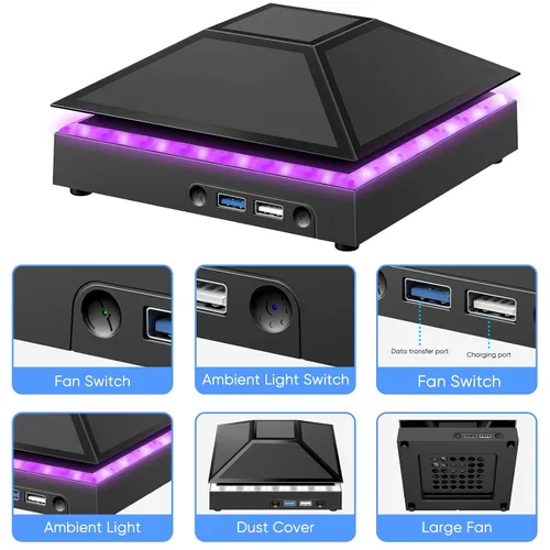 Vista 6 de Cooling Fan Dust Cover for Xbox Series X Console, Cooling System with RGB Light, 3.0&2.0 USB Port, Dust Proof Filter, Low Noise Top Fan with 3