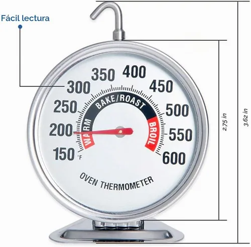 Vista 3 de Extra grande termómetro de horno de 3" con dial de fácil lectura Medidor de temperatura preciso de 150-600°F para cocina, horneado, parrilla