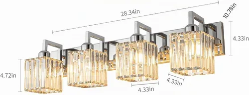Vista 3 de Moderna lámpara de cristal para pared/tocador de baño, de 4 luces, color cromo Cromo torcido