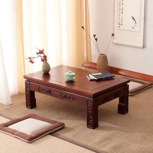 Vista 4 de Mesa de Centro Mesa de centro de haya, sofá antiguo, mesa auxiliar cuadrada pequeña, ventana de tatami, mesa de té, sala de estar, balcón