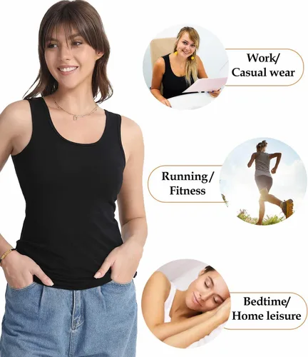 Vista 5 de wirarpa Camisetas sin mangas de algodón para mujer, cómodas, capa base, paquete de 2