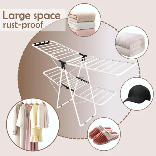 Vista 8 de Maomo Estante de secado de ropa extra grande de 33 varillas, estante plegable de doble capa con clips para calcetines, acero resistente