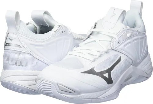 Vista 6 de Mizuno Wave Momentum - Tenis de voleibol para mujer 7 1 2 0750, color blanco y plateado, talla 7.5 de EE. UU