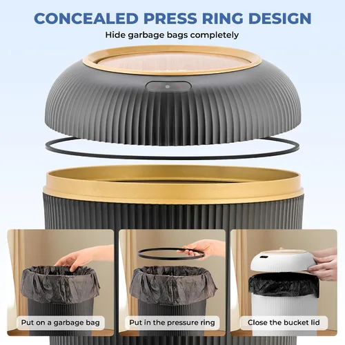 Vista 5 de Pukomc Papelera con sensor inteligente, conveniente e higiénico, fácil de usar, sensor de tecnología, impermeable, papelera de plástico para cocina