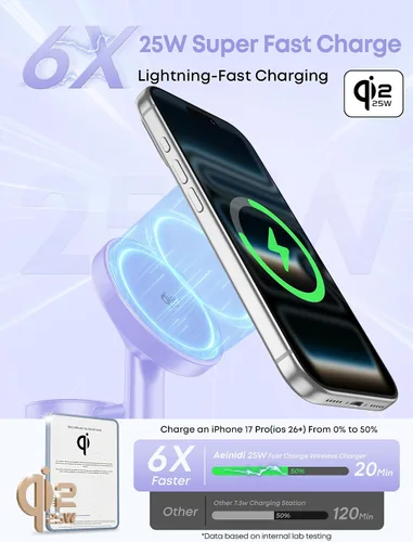 Vista 2 de Aeinidi Estación de carga rápida inalámbrica 3 en 1 de 25 W para cargador MagSafe de Apple Púrpura
