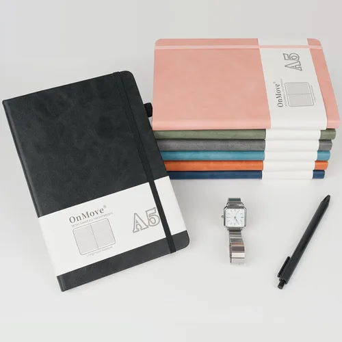 Vista 6 de Cuadernos diarios para mujeres y hombres, paquete de 5 unidades, tapa dura de cuero a granel con soporte para bolígrafo, 160 páginas, papel grueso
