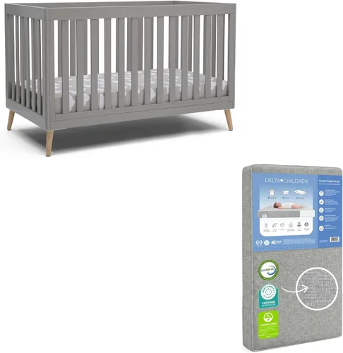 Vista 11 de Delta Children Essex - Cuna convertible 4 en 1, color blanco Bianca con patas de color natural Bianca Blanco