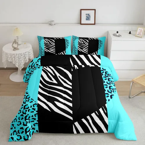 Vista 25 de Manfei Juego de edredón con estampado de leopardo, tamaño individual, juego de ropa de cama con estampado de guepardo marrón y negro, 2 piezas Negro