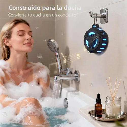 Vista 3 de EBODA Altavoz de ducha Bluetooth, altavoces Bluetooth portátiles, altavoz inalámbrico impermeable IP67 con luz LED, flotante, 2000 mAh, estéreo