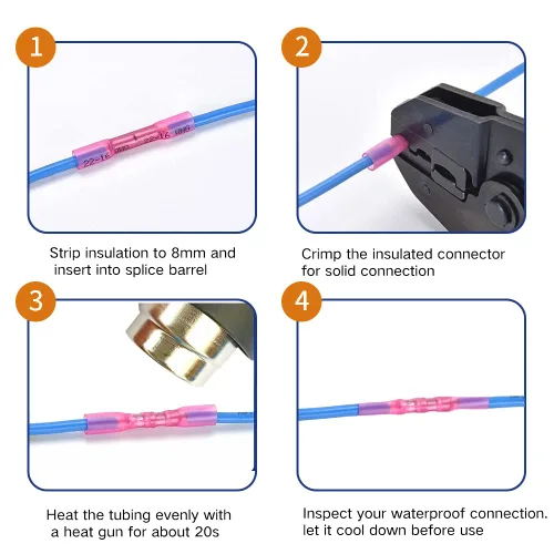 Vista 3 de 100 piezas conectores de tope amarillos termorretráctiles, terminales de crimpado impermeables de 12-10 AWG, conectores de cable eléctrico, empalme