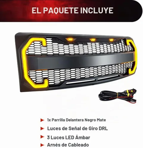 Vista 4 de EOMD Parrilla frontal compatible con F150 2009-2014 con DRL y luces de señal de giro, color negro mate