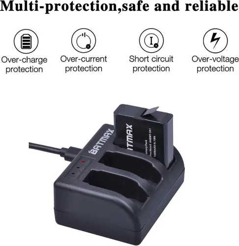 Vista 4 de Batmax GoPro Hero 5/6/7/8 Baterías de repuesto (paquete de 3) + cargador USB de 3 ranuras con puerto Tpye C para GoPro Hero 5 Hero 6 Hero 7 Black