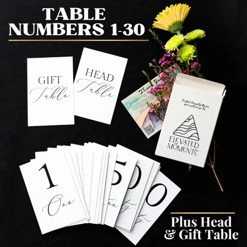 Vista 4 de Números de mesa del 1 al 30 Elegantes tarjetas de números de aluminio negro, de doble cara, resistentes de 4 x 6 pulgadas con cabeza y mesa