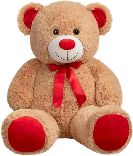 Vista 14 de Enorme Oso de Peluche Animal de Peluche Oso de Peluche Gigante con Lazo de Cinta Roja Juguete de Peluche de Día Regalo para Novia y Niños 36 Beige